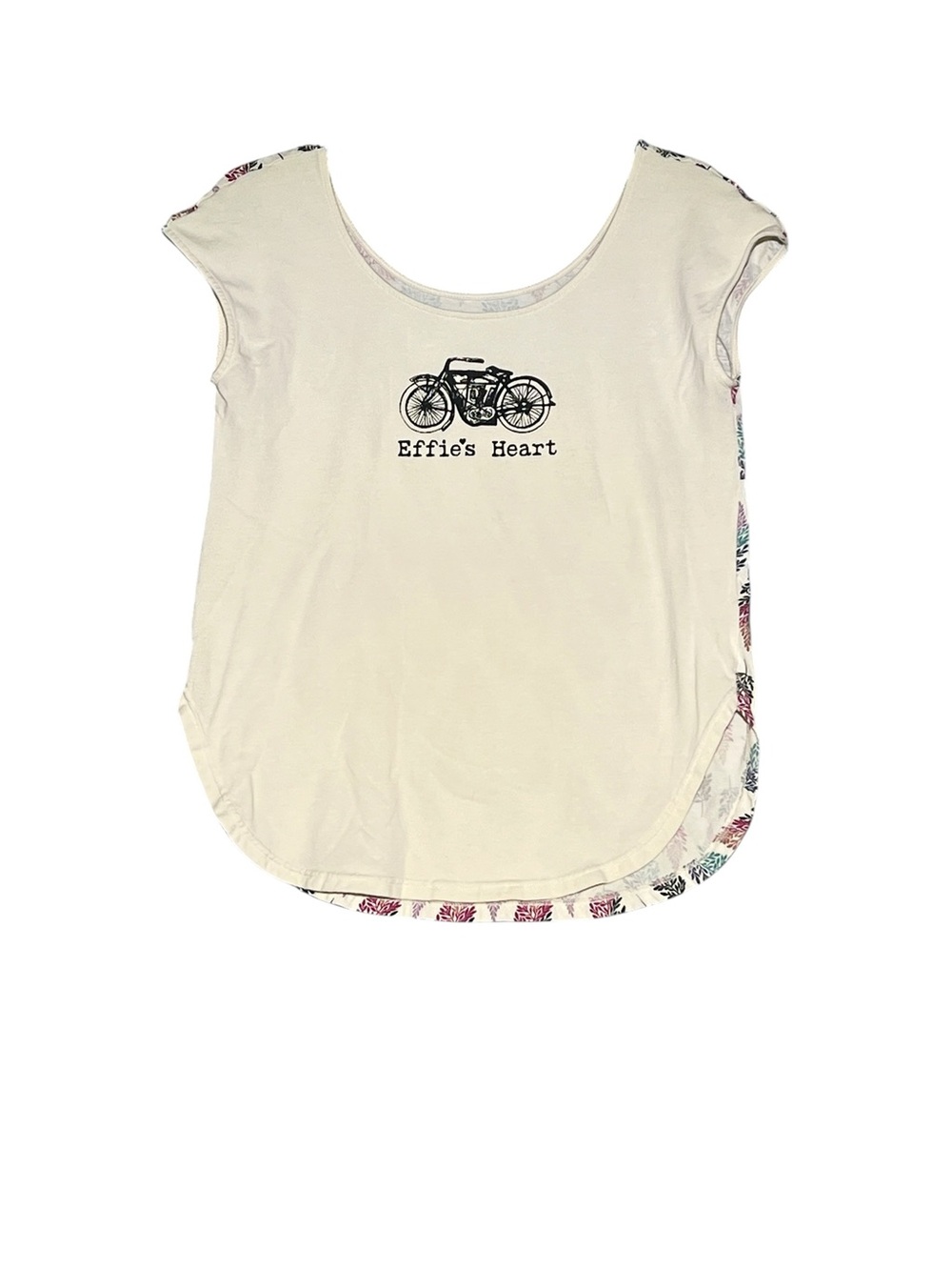 EFFIE'S HEART Split Print Bicycle Graphic Multicolor Leaf Tee Top Medium M - Picture 10 of 10